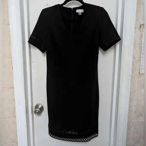 Calvin Klein Little Black Dress 2 Short Sleeve Lace Trim V-Neck Classic